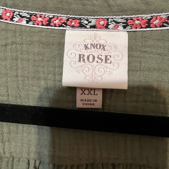 Knox Rose Hunter Green 3/4 Sleeve Deep V Neck Blouse 100% Cotton Size XXL - Picture 3 of 4